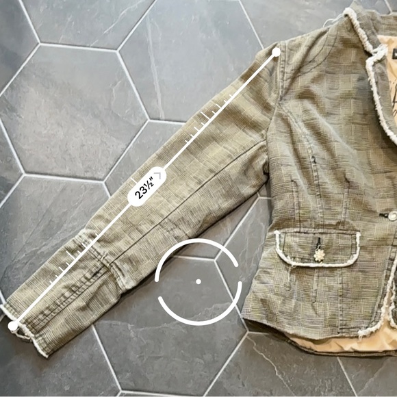 VTG Y2K 2000s Brown Plaid Raw Edge Blazer Button Suit Jacket - Picture 8 of 9